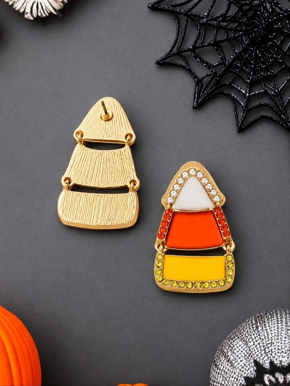 BETSEY JOHNSON CANDY CORN HALLOWEEN EARRINGS 2 - Picture 2 of 3